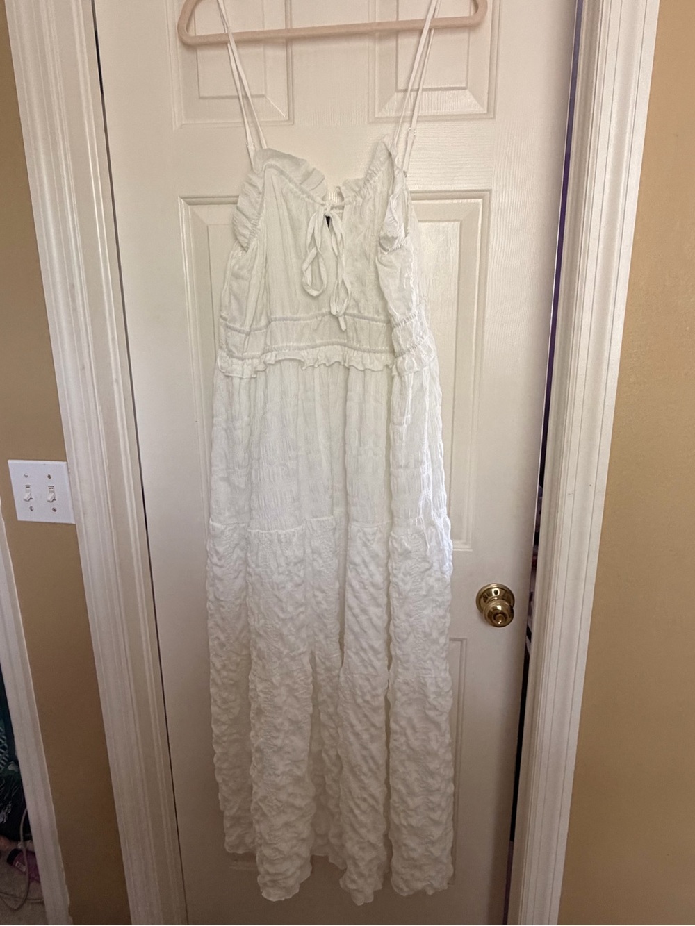 SHEIN White Crinkled Maxi Slip Dress with Tie Front